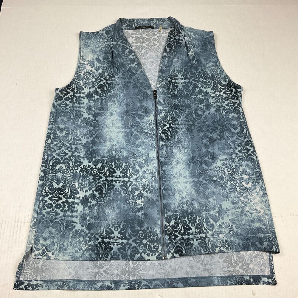 Tahari Sleeveless Full Zip Top Paisley Business Casual Stretchy Blouse Small